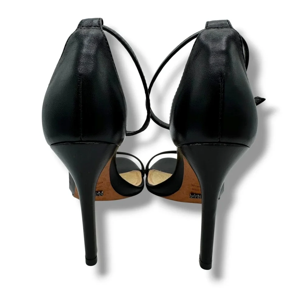 Schutz Cadey-Lee Black Leather Ankle Strap Stiletto High Heel Sandals Mens 8.5B